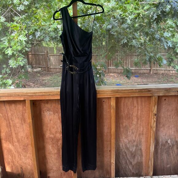 A.B.S. Collection Women's Black Silk One Shoulder Jumpsuit Size 2. NEW - Picture 1 of 11